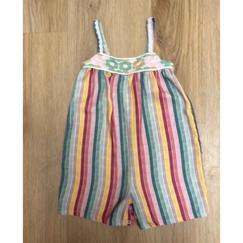 Bonnie Jean Girls 3T Striped Romper Crochet Floral Bodice Sleeveless
